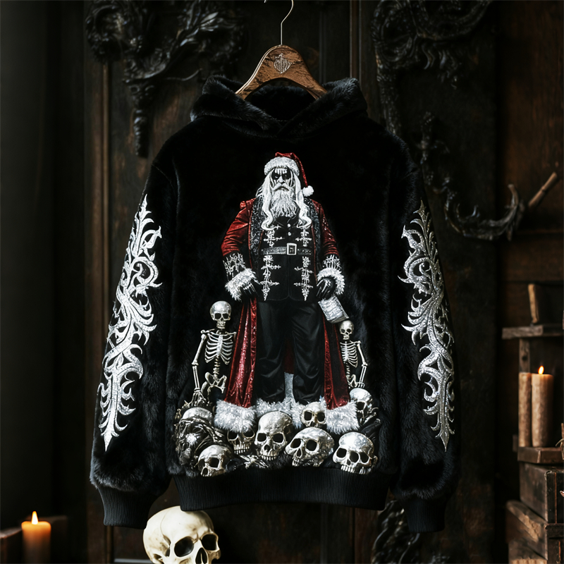 Gothic Dark Christmas Black Metal Santa Cozy Plush Hoodie elevenforest