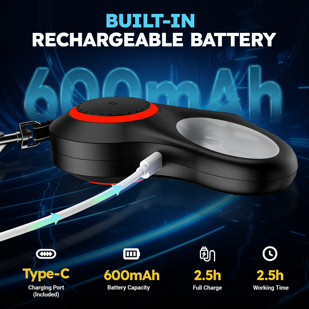 Retractable Dog Leash, 16ft Retractable Leash with Rechargeable LED Light - Tangle Free, Anti Slip Handle, Nylon Tape, One Button Brake & Lock