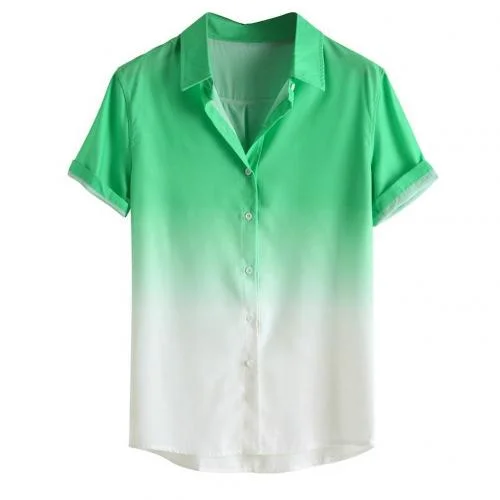 Breathable Shirts for Men 2021 Stylish Short Sleeve Casual Male Shirt Turn Down Collar Gradient Color Buttons Men Shirt