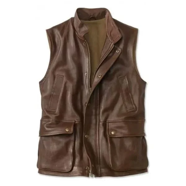 MEN'S FASHION STAND COLLAR LEATHER VEST