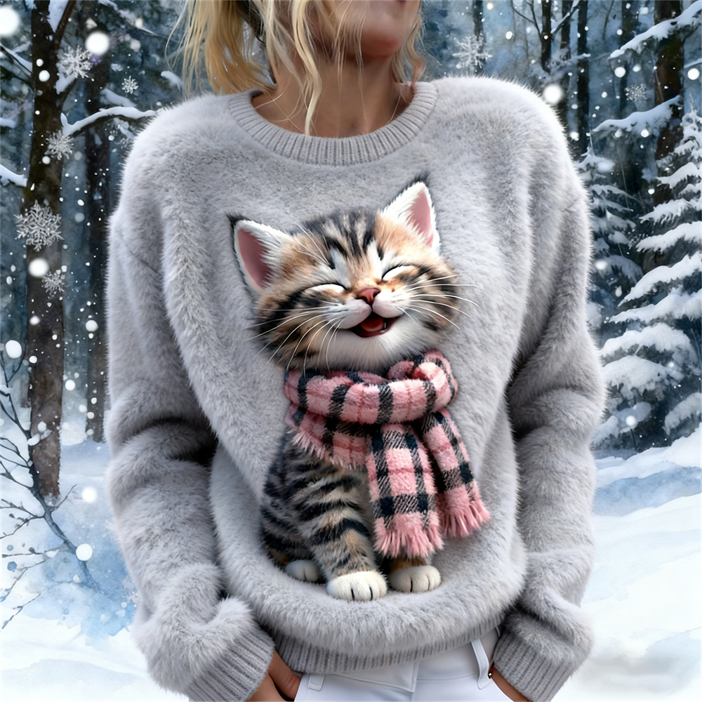 Laughing Cat Design Women's Soft Plush Sweater wearshes