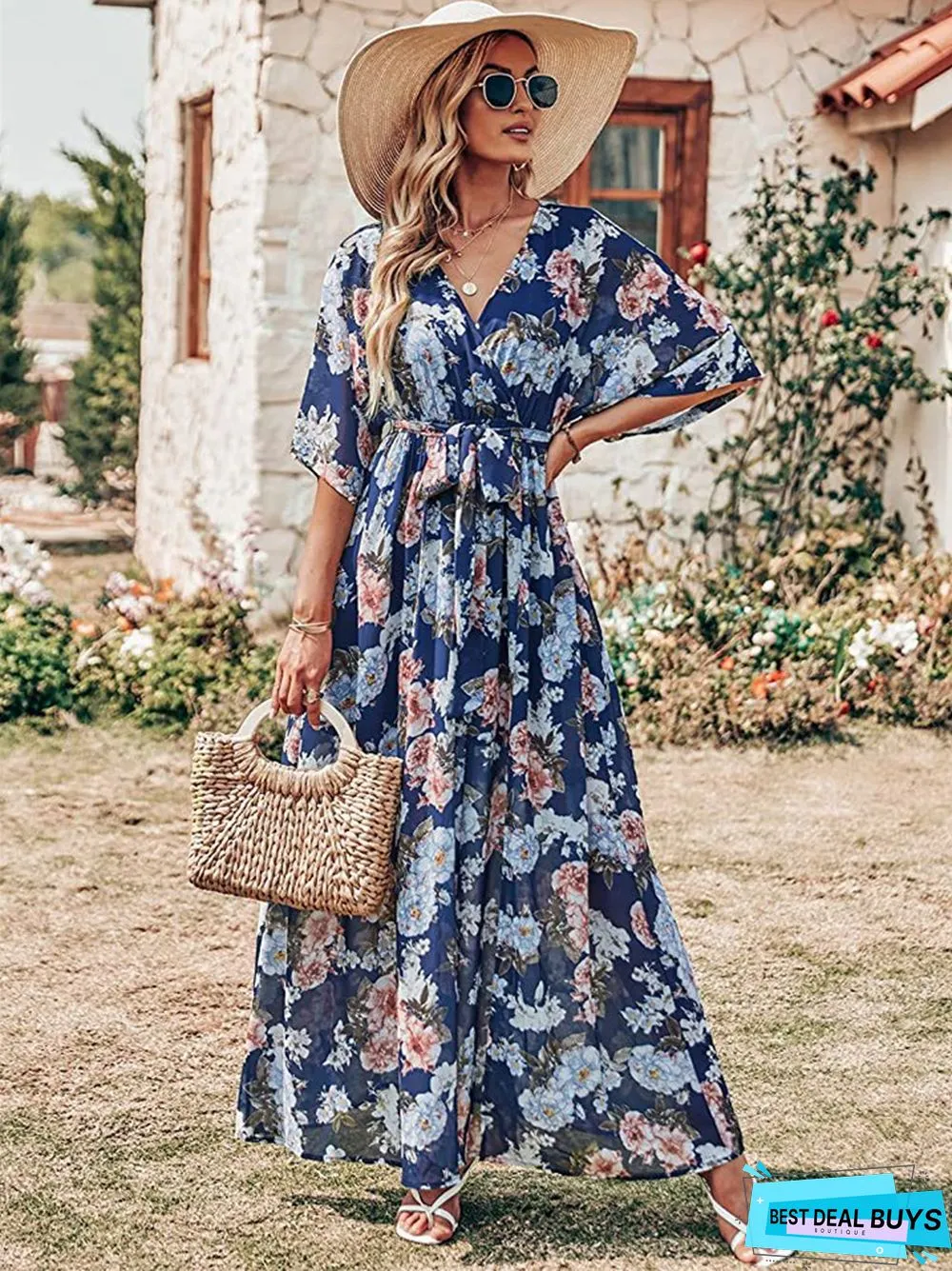 Explosions In Summer V-Neck Hot Print Long Dress Women