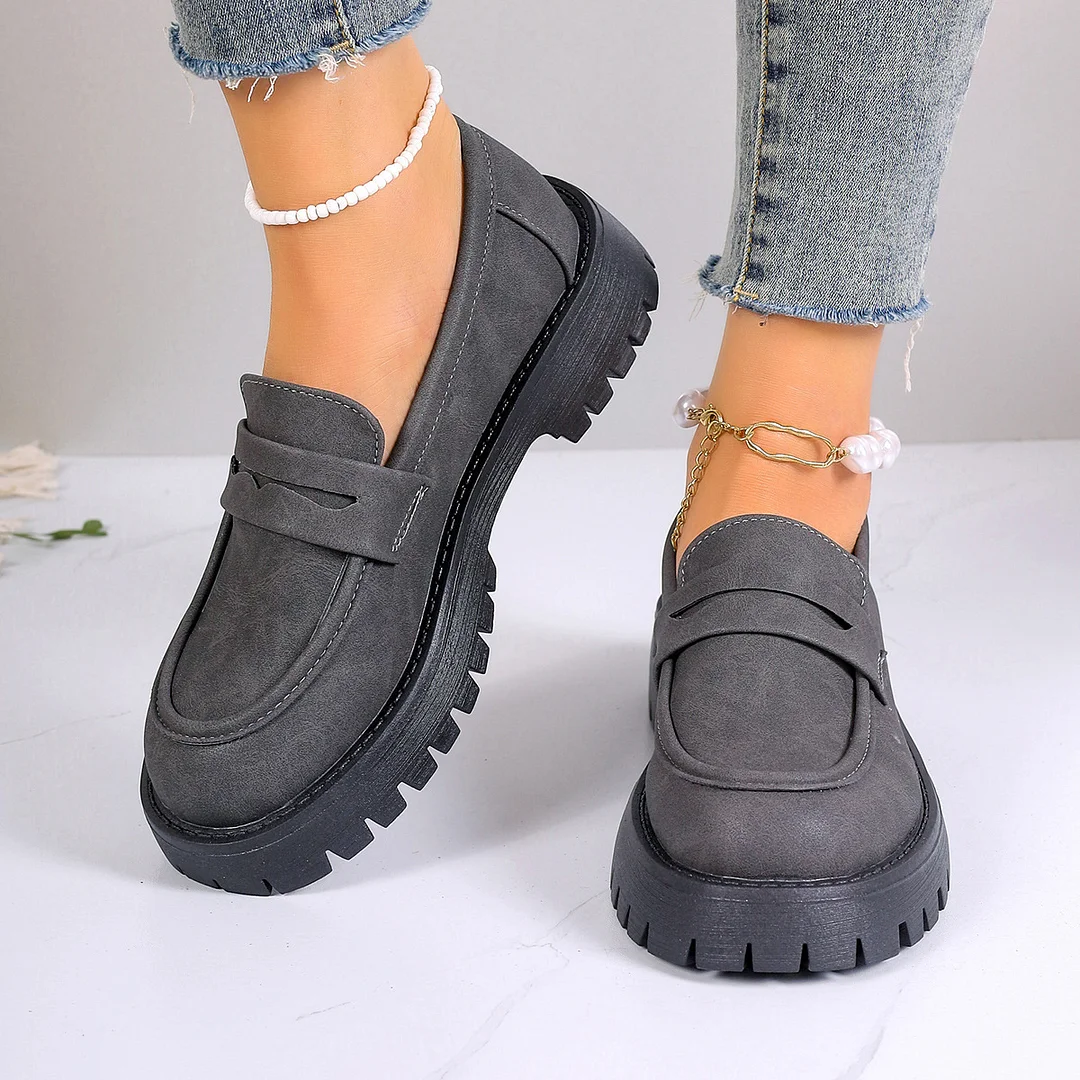 Breakj Breakj Autumn New Lefu Shoes Casual British Style Women's Shoes Thick Heel Thick Soles Feet Retro Large Size Women's Shoes