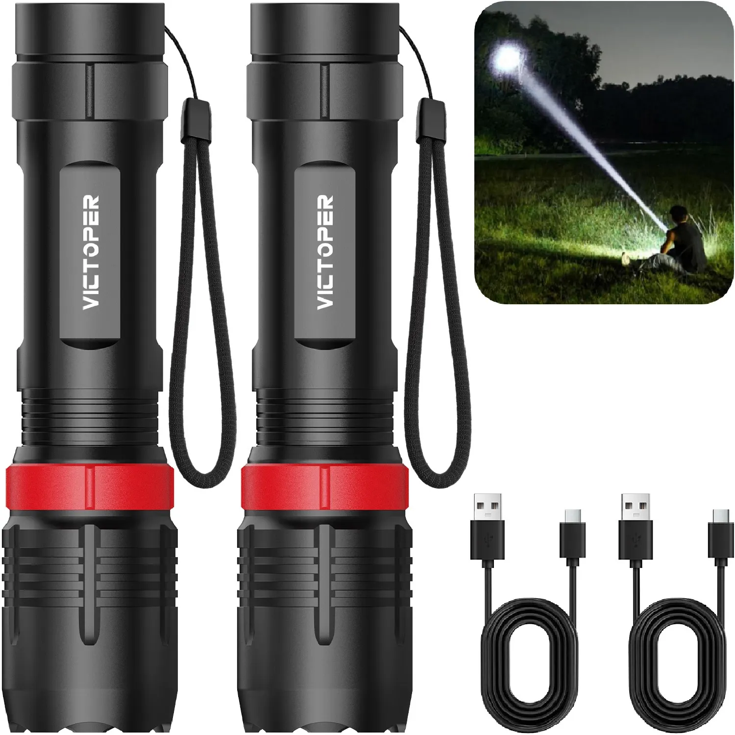 Victoper A1200T 2 Pack Rechargeable Flashlights-Victoper