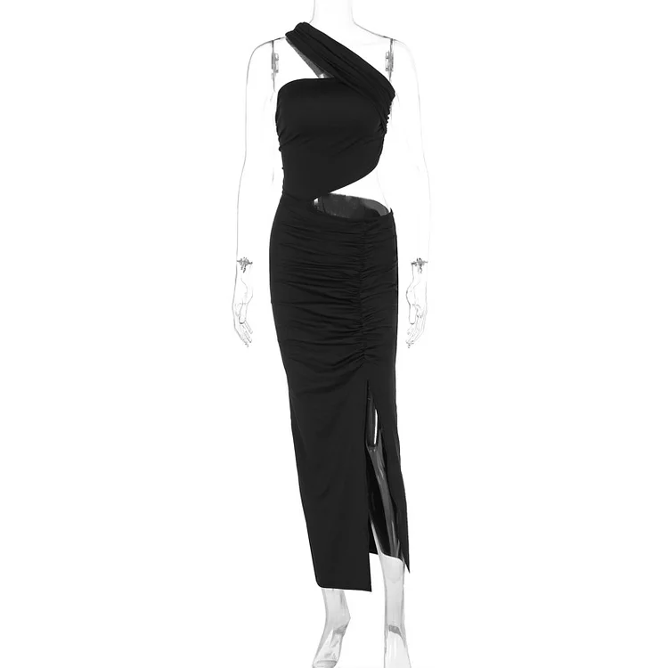 Halter Slim Fit Exposed Navel Split Irregular Dress
