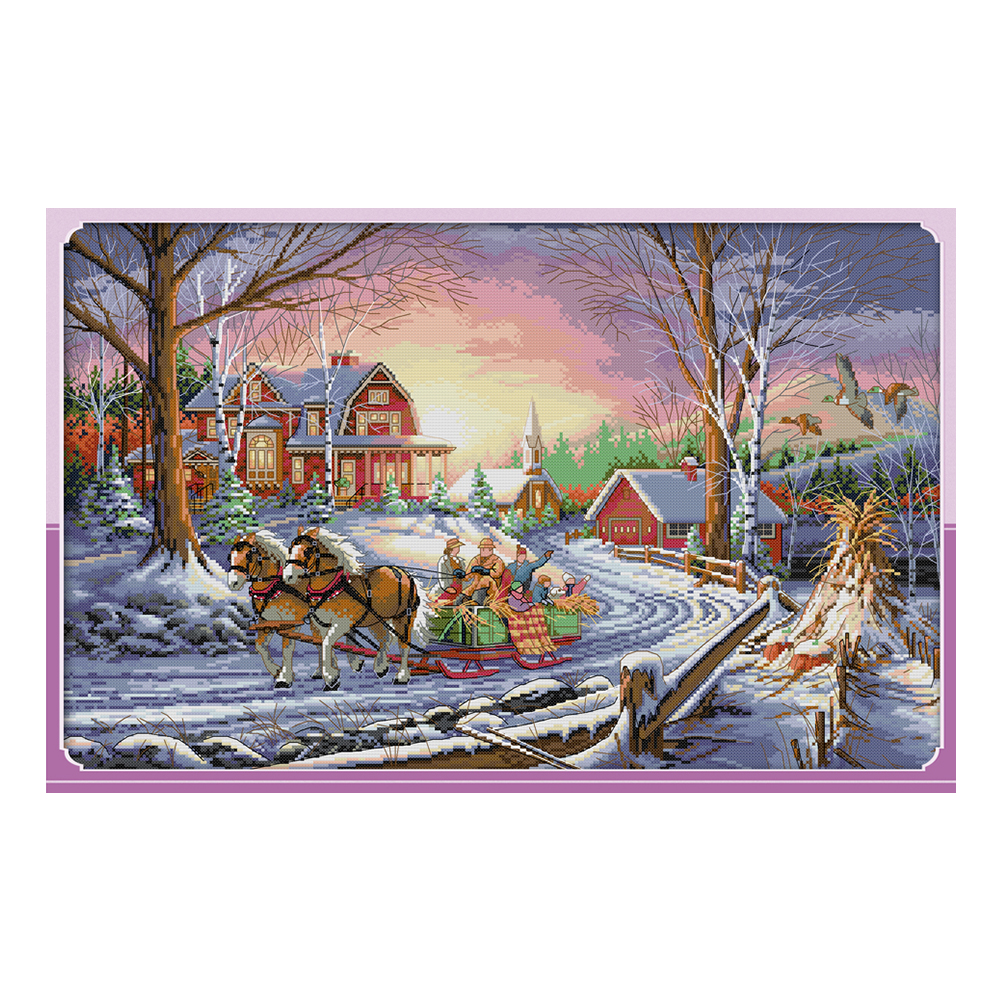 

60*41CM - 14CT Stamped Cross Stitch-Winter Travel, 501 Original