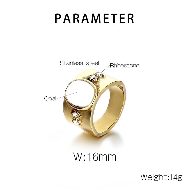Retro Geometric Titanium Steel Rhinestones Opal 18K Gold Plated Plating Inlay Rings