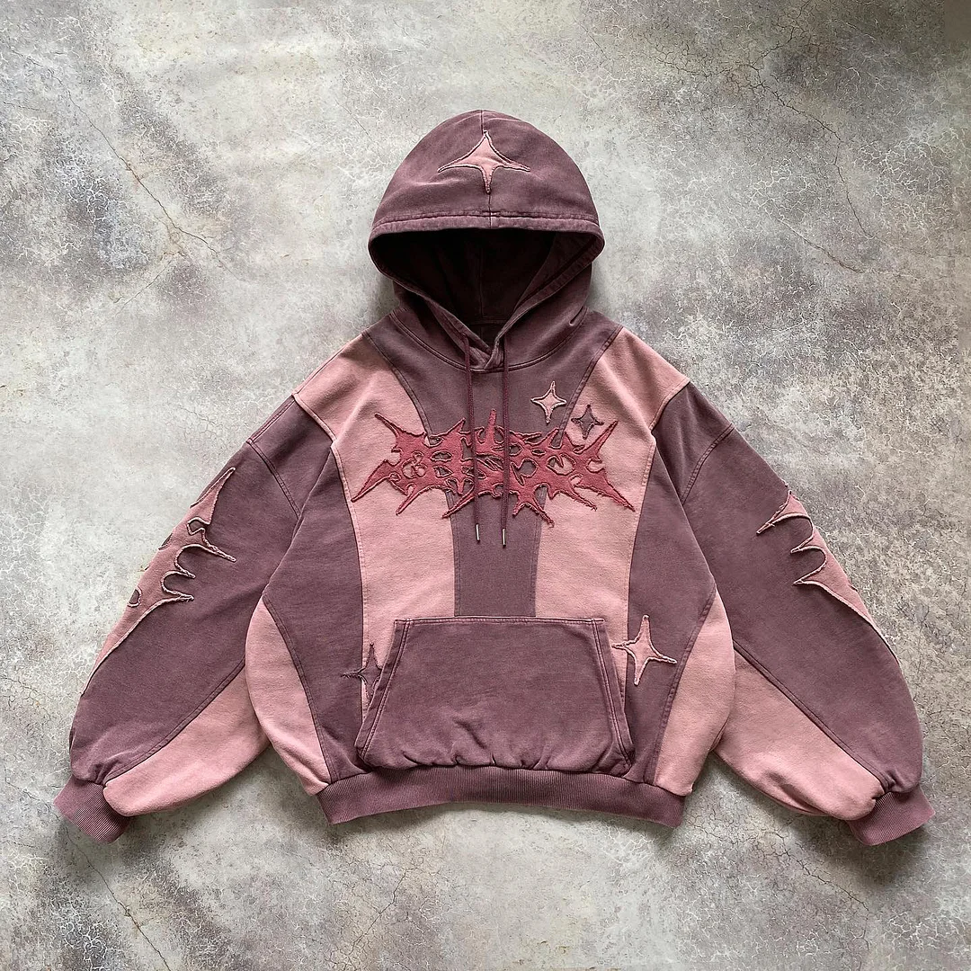 Casual street patchwork patchwork cotton hoodie