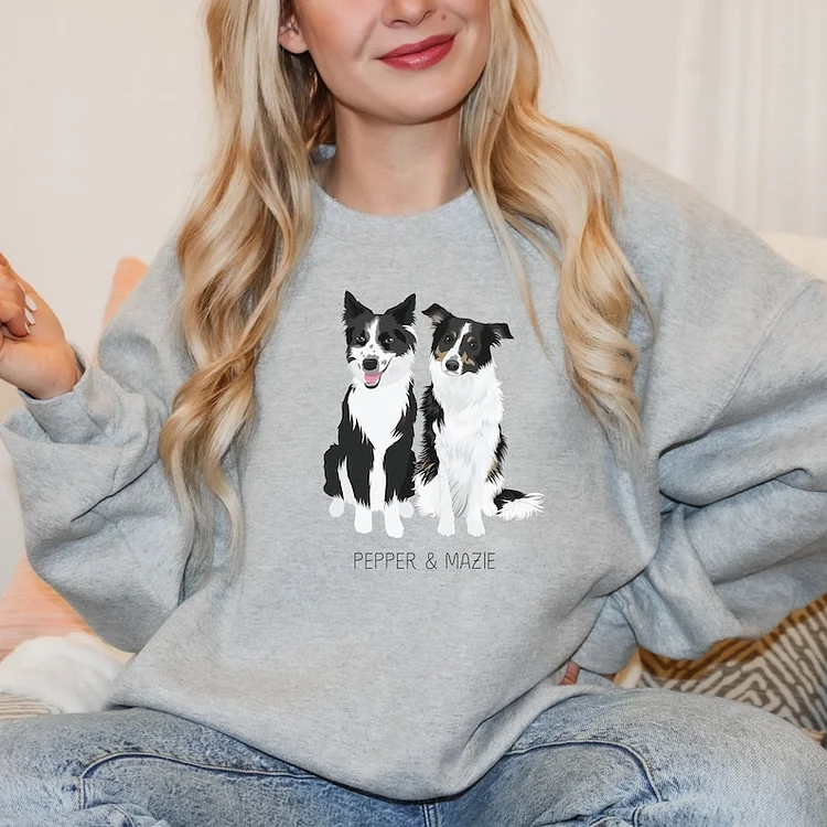 Custom Pet Portrait Sweatshirt, T-Shirt, Hoodie – Personalized Dog Drawing with Name
