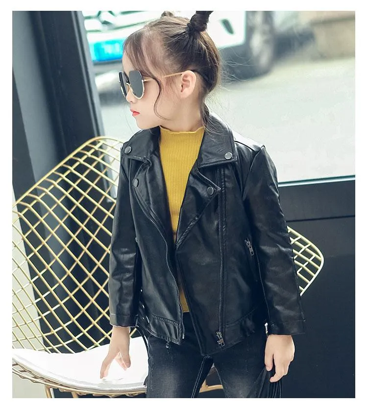 children PU jacket girl fashion leather 2-7 year old  lapel tassel motorcycle leather jacket spring autumn low price promotion