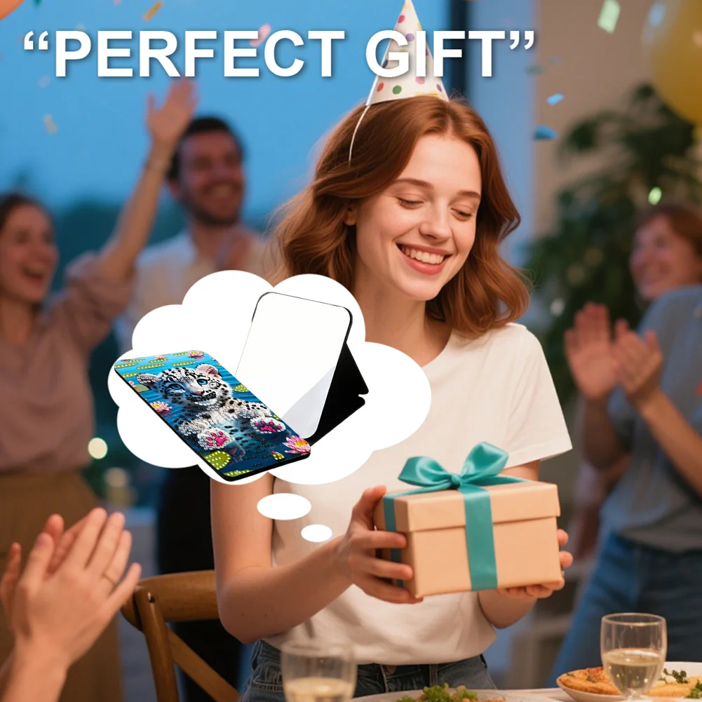 DIY Diamond Art Shiny Crystal Mirror Lightweight Standing Makeup Mirror (Tiger)