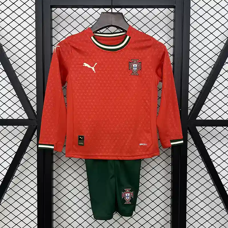 2025 Kids Portugal Long Sleeve Soccer Jersey Home