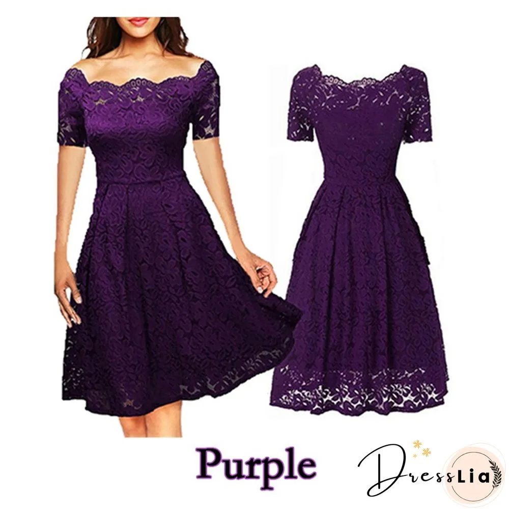 New Fashion Women Off Shoulder Slim Fit Lace Dress Elegant Strapless Short Sleeve Cutout