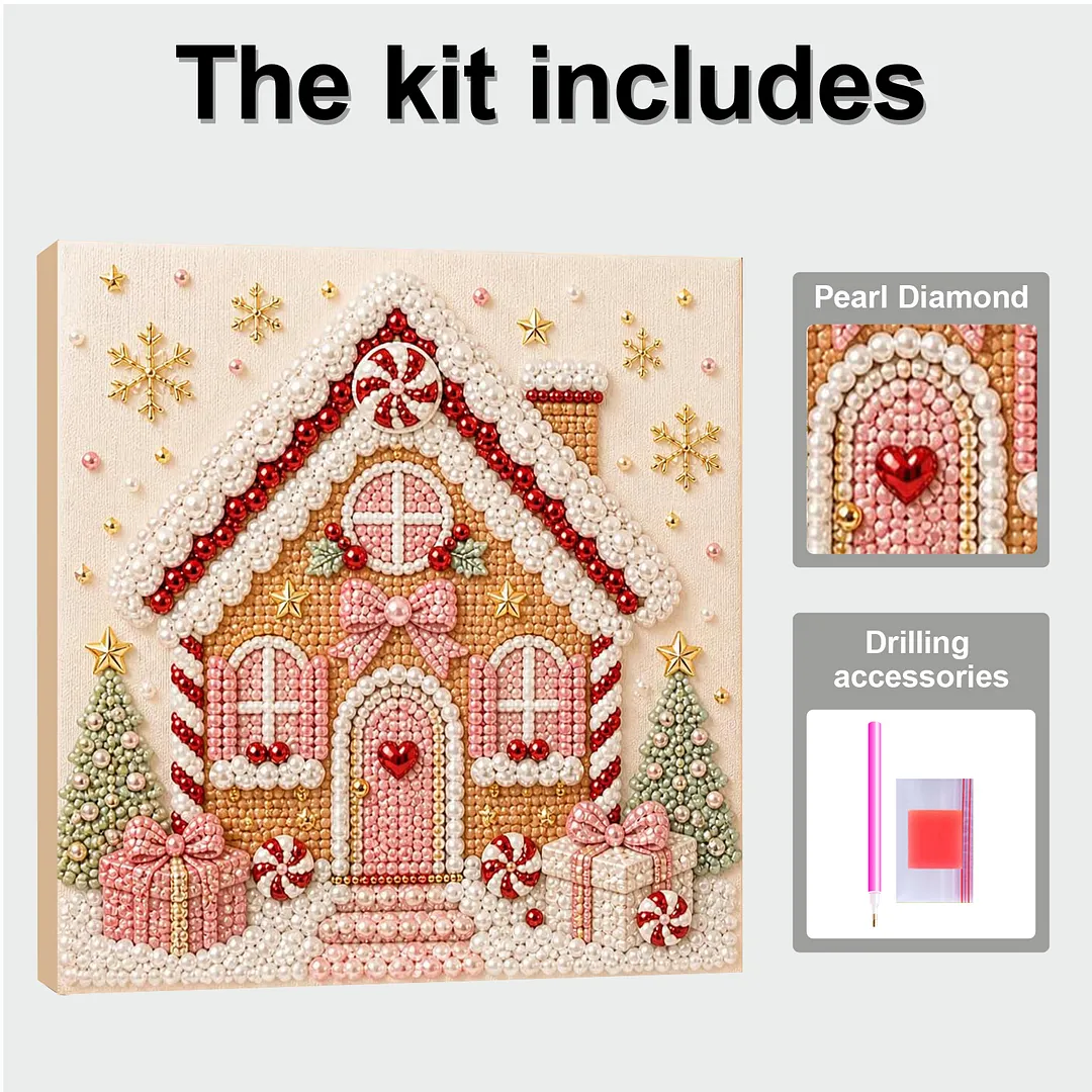 Framed 3D Pearl Painting Set Holiday Gingerbread 7.87x7.87in