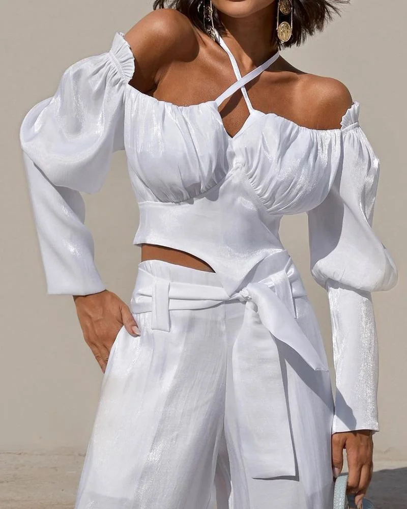 TWO-PIECE HALTER NECK LONG SLEEVE SUIT