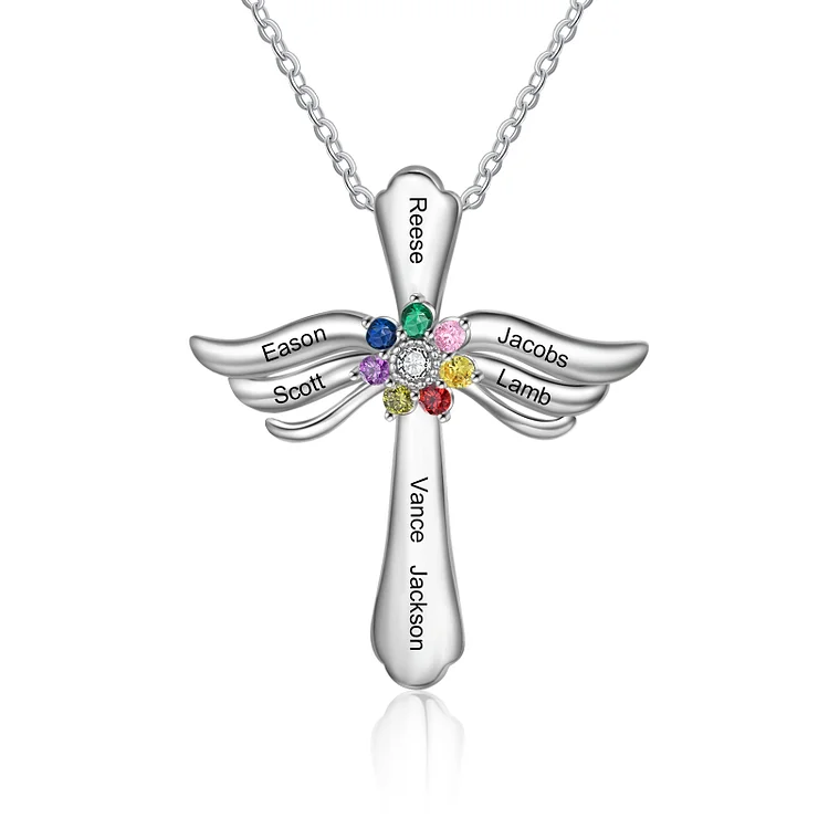 Personalized Guardian Angel Necklace Custom 7 Names Gifts for Her
