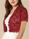 Contrast Lace Open Front Short Sleeve Cardigan for Women