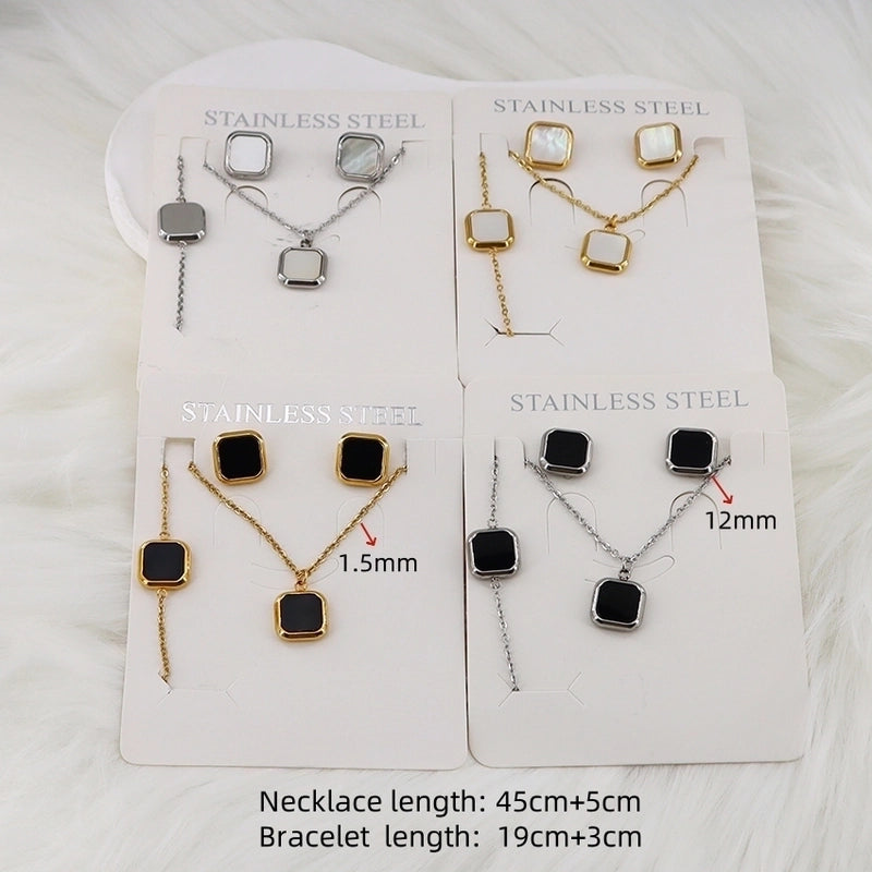 Minimalist Classic Style Square Shell 304 Stainless Steel Gold Plated Jewelry Set