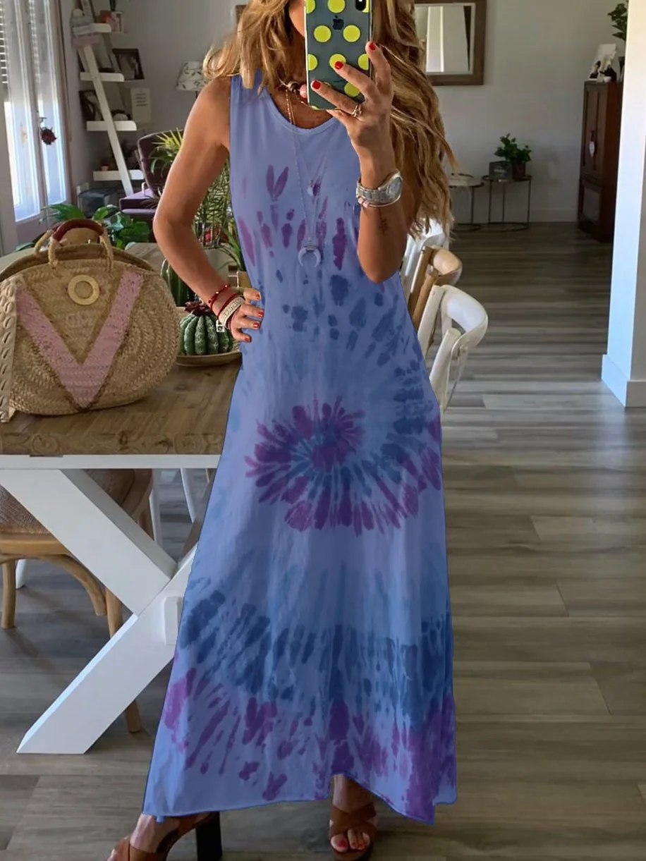 Tie-dye Printed Sleeveless Dress