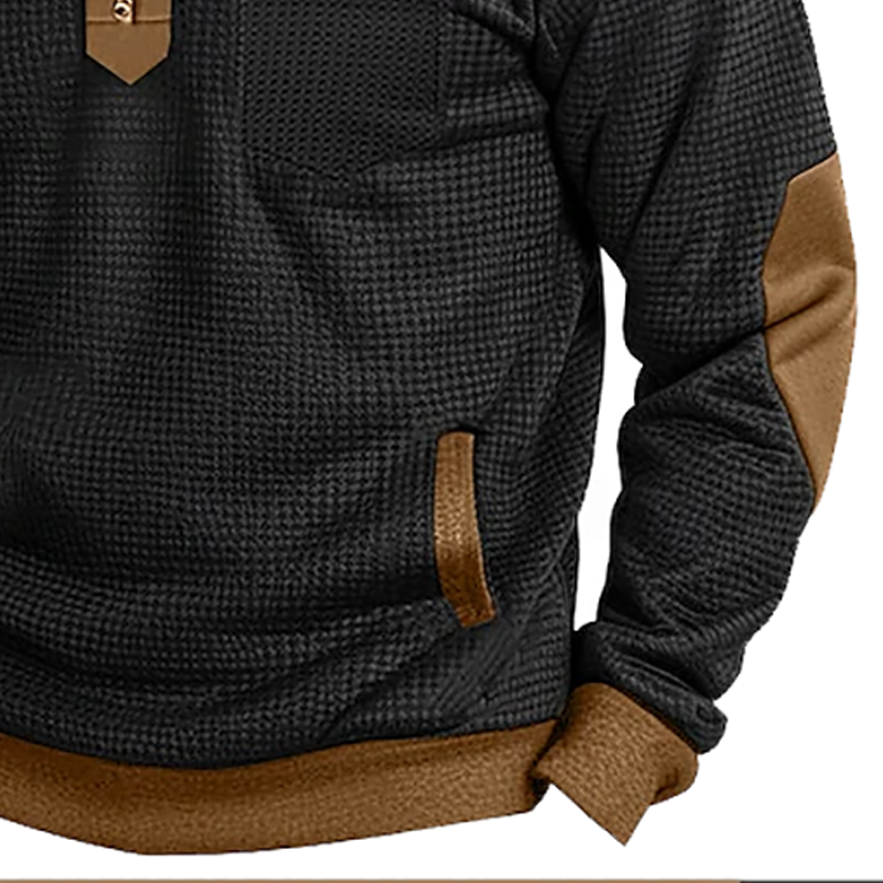 Men's Vintage Waffle Contrast Pocket Quarter Zip Stand Collar Sweatshirt-inspireuse