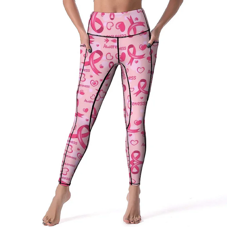 Yoga Pants Pink Ribbon，breast Cancer Awareness  customized, personalized, gift