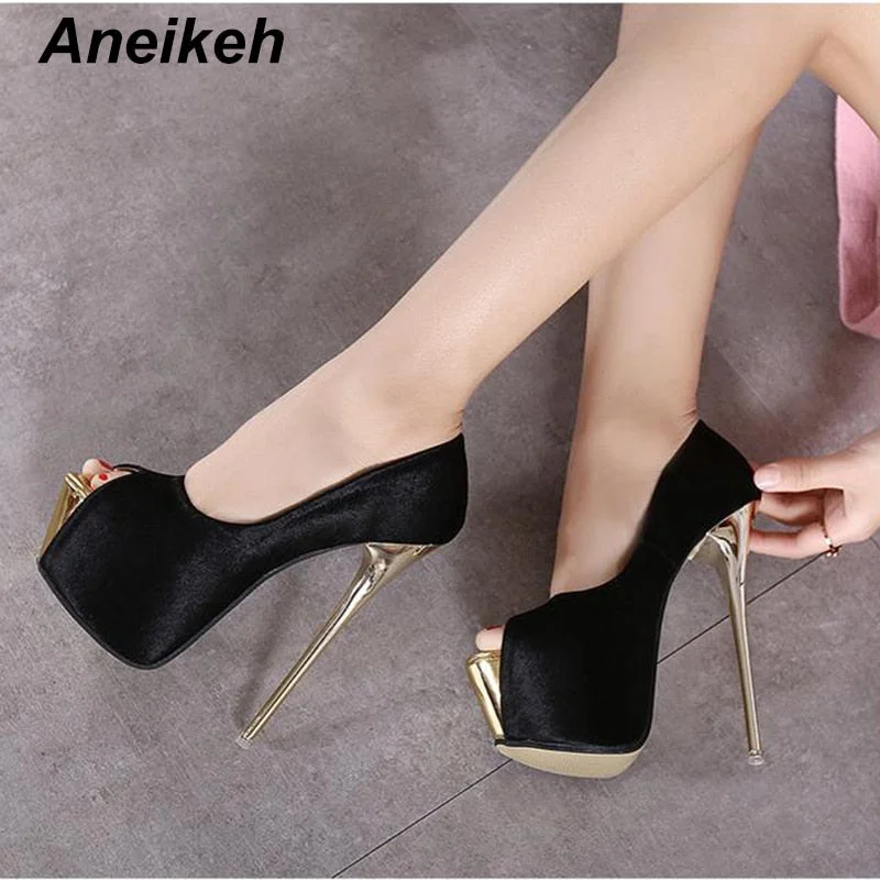 Aneikeh 2022 Brand Shoes Woman 16CM High Heels Women Pumps Stiletto Thin Heel Women's Shoes Open Toe High Heels Shoes 258-21#