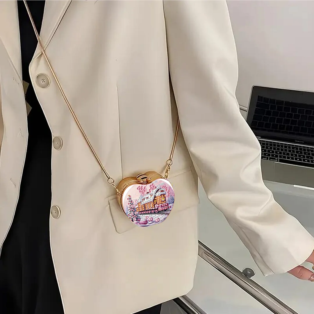 Train DIY Acrylic Love Art Diamond Painting Coin Purse with Chain for Women Girl