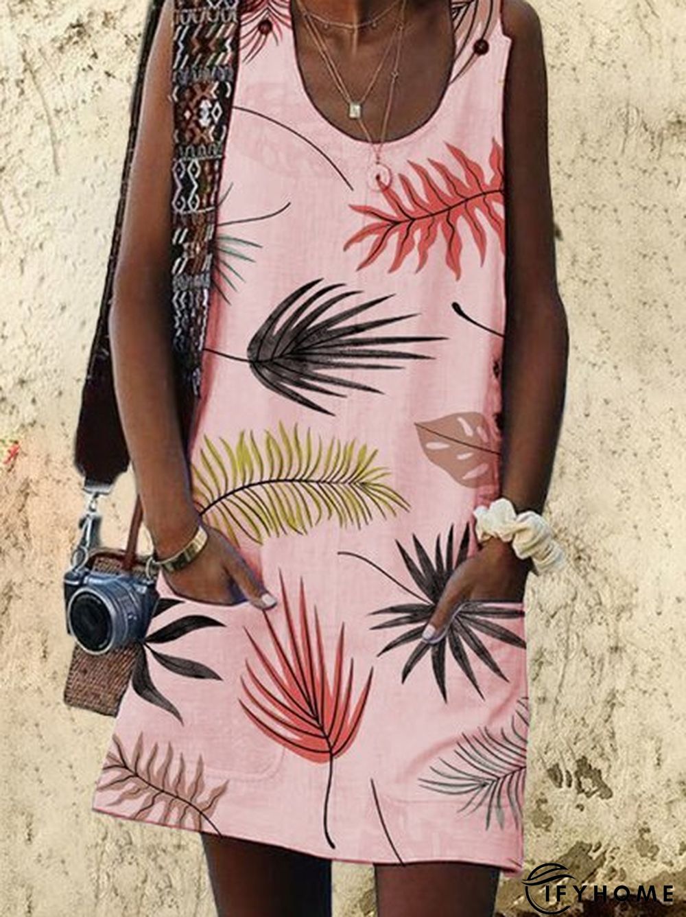 Bohemian Printed Drawstring Sleeveless Causal Weaving Dress | IFYHOME