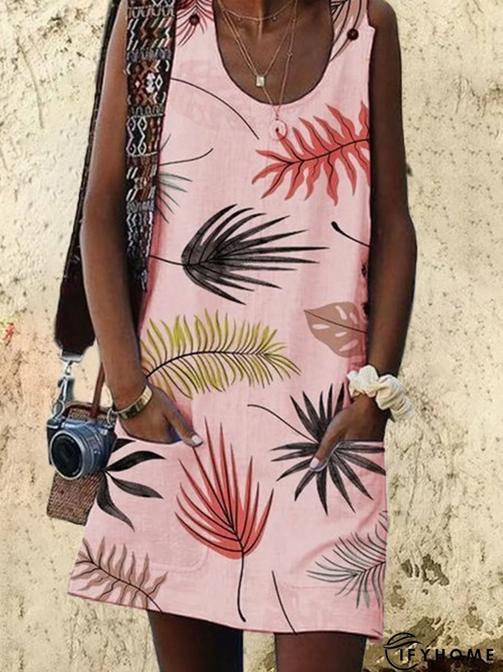 Bohemian Printed Drawstring Sleeveless Causal Weaving Dress | IFYHOME