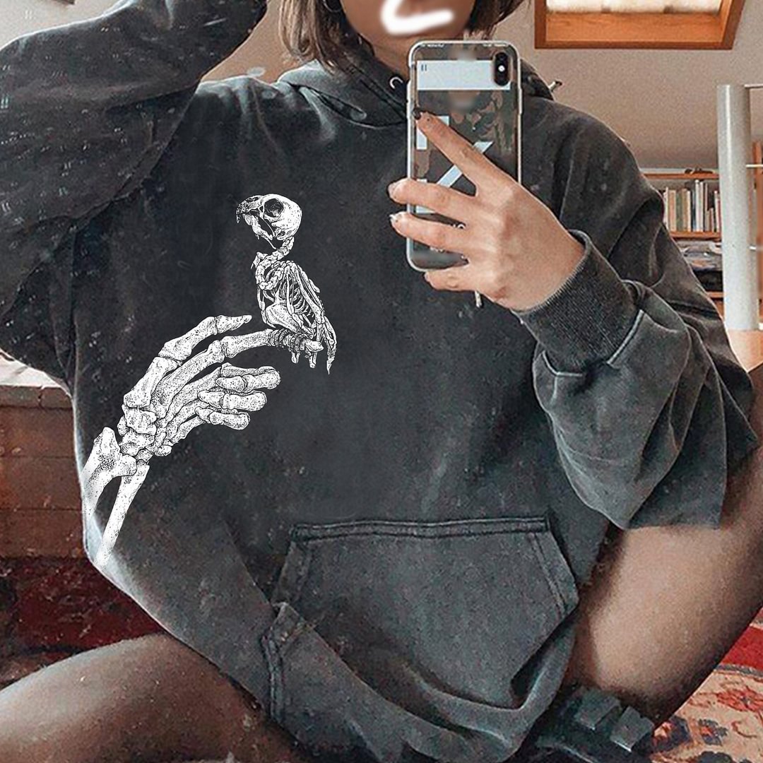   Bone Skeleton claws and bird print  hoodie - Neojana