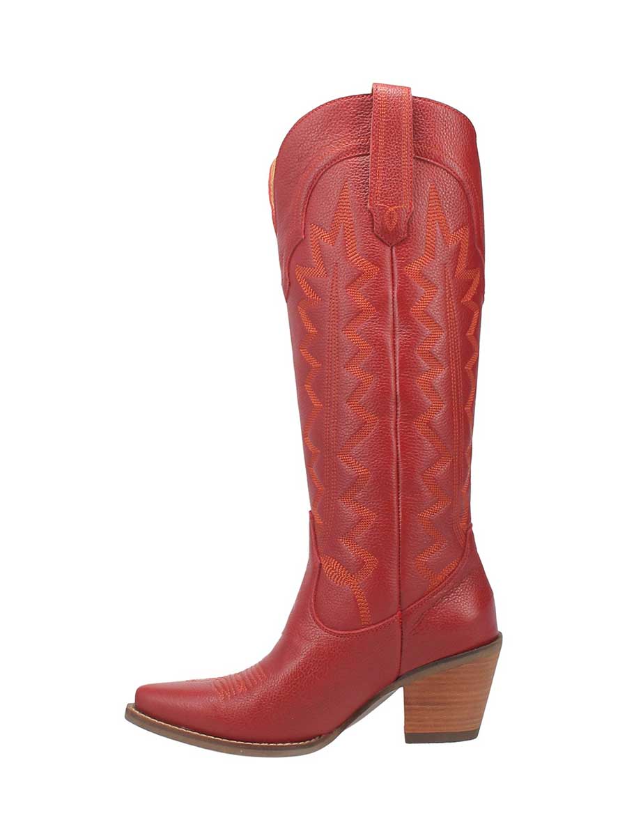 Red Vegan Leather Pointed Toe Embroidered Wide Calf Knee High Cowgirl Boots