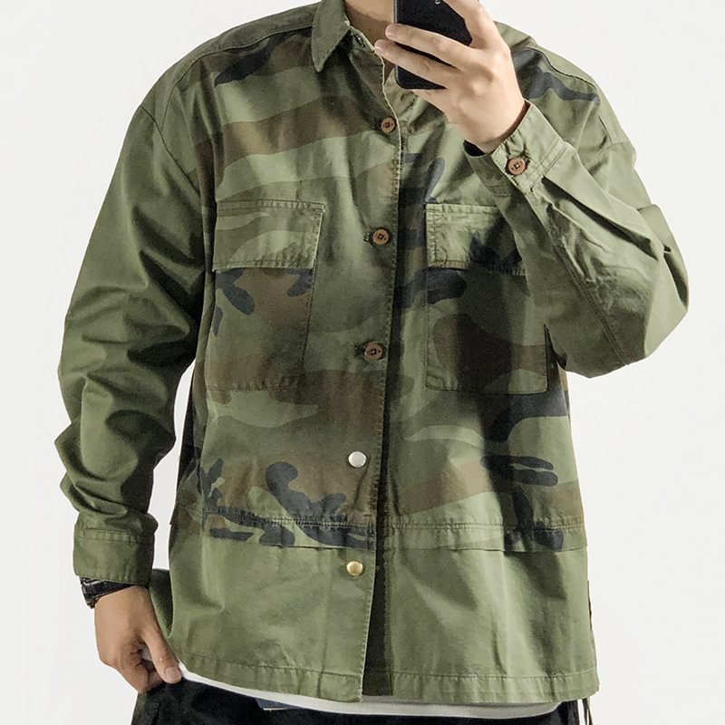 American Vintage Washed Camouflage Panel Long Sleeve Shirt