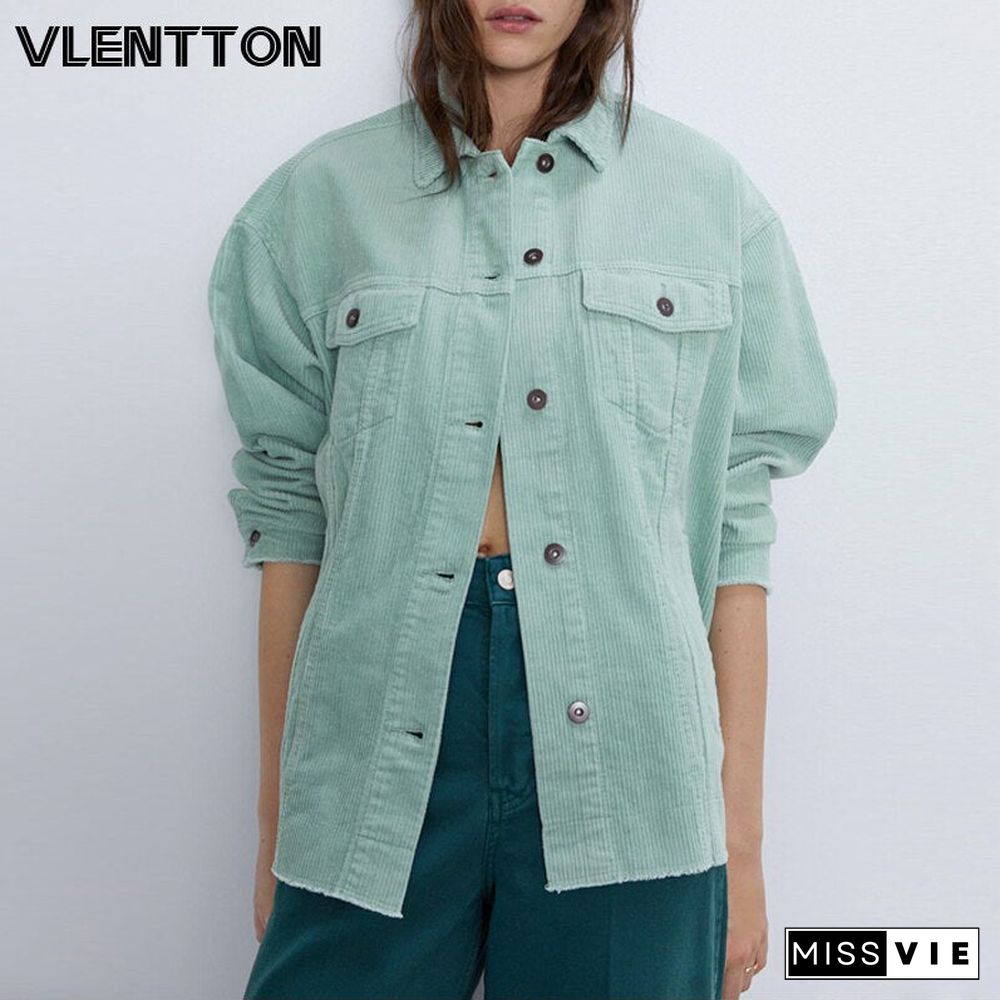 New Women Vintage Green Blue Warm Corduroy Jacket Coat Casual Boyfriend Loose Outwear Tops Female Abrigos Mujer Invierno