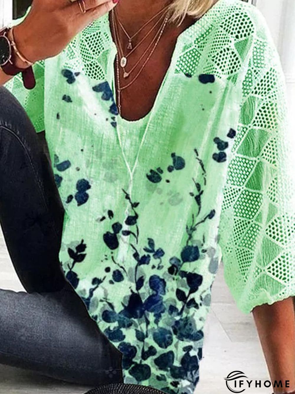 Floral-Print 3/4 Sleeve Casual Top | IFYHOME