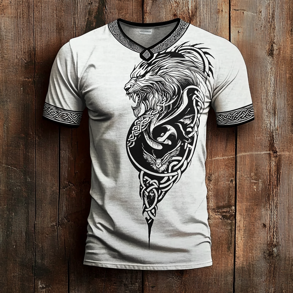 Men's Viking Celtic Knot Fenrir Wolf Vintage Print T-shirt / Rvogue / Rvogue