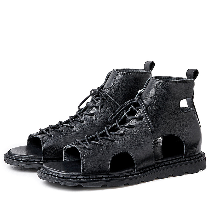 Lace-up High-top First-layer Cowhide Handmade Roman Shoes