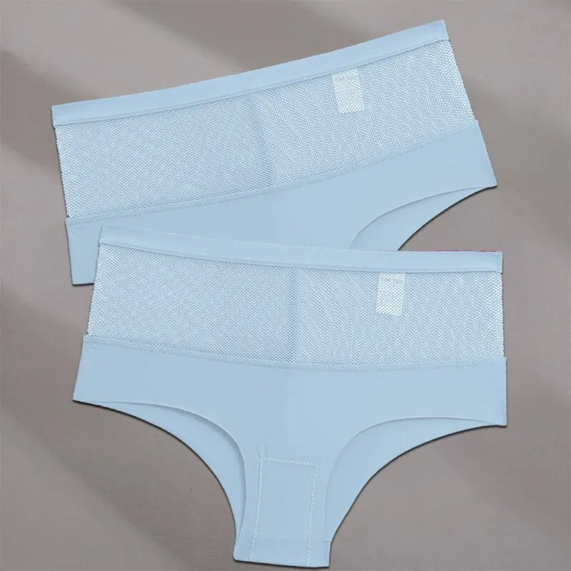 FINETOO 2PCS/Set Seamless Mesh Women Pantys Girls Thongs High Waisted Woman Brief Fashion M-XL Sexy Underpants Lingerie Panties