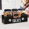 Wooden Pet Snack Storage Box with 3 Plastic Treat Jar Dog Food Storage Holder