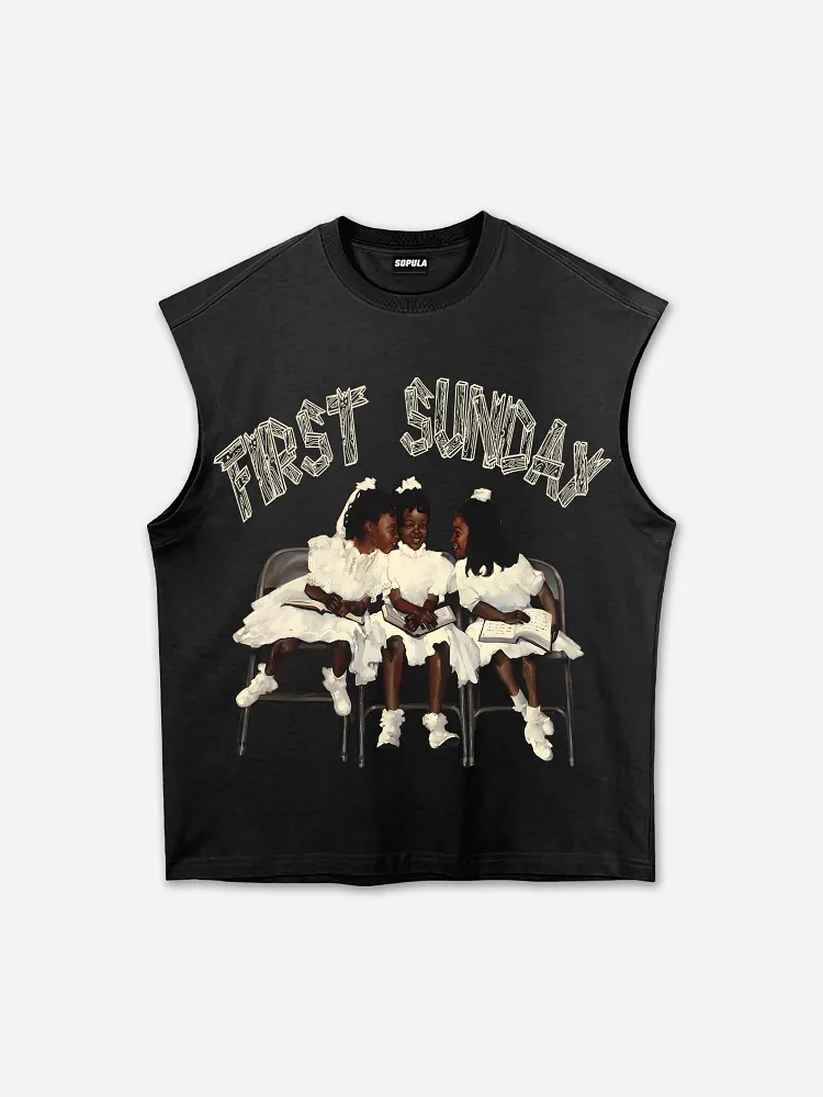 Retro First Sunday Faith Graphic Print Cotton Tank Top