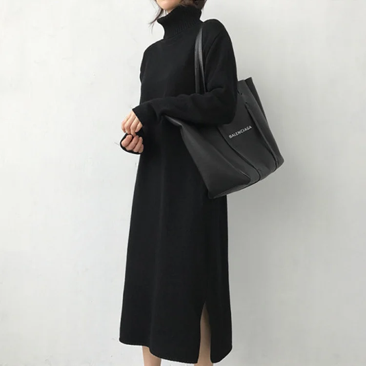 High Neck Pullover Long Knitted Dress