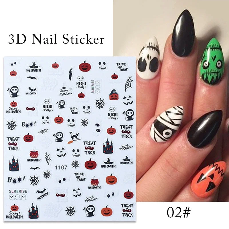 3D Christmas Nail Art Decoration Stickers Halloween Pumpkin Skull Geometry Snowflake Winter Design Slider Nail Foils Manicures-Nail Inspo