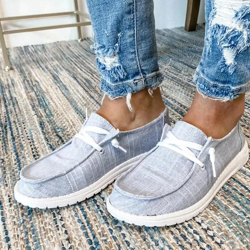 CARTOONH Canvas Shoes Lace Up Sneakers 2022 Summer Ladies Loafers Soft Breathable Casual Shoes Solid Female Flat Shoes Plus Size