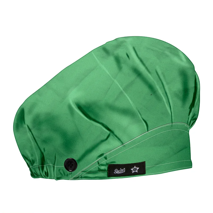 Women's Green Bouffant Hats Beanies Working Cap Button Sweatband Adjustable