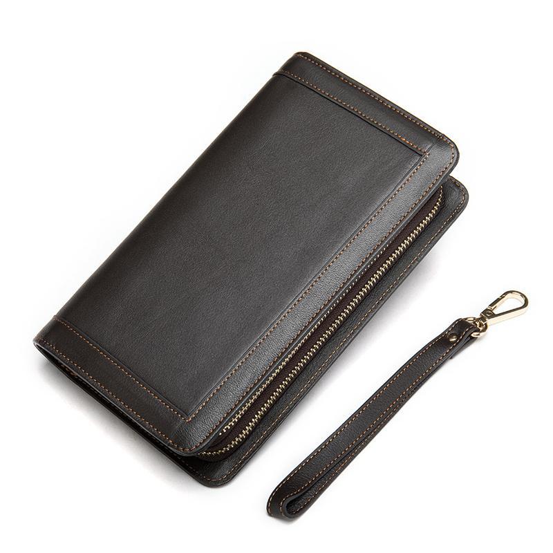 Men's Leather Wallet Double Zipper Design Clutch