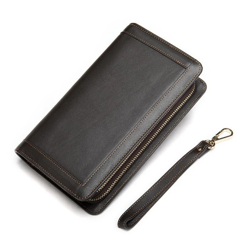 Men's Leather Wallet Double Zipper Design Clutch