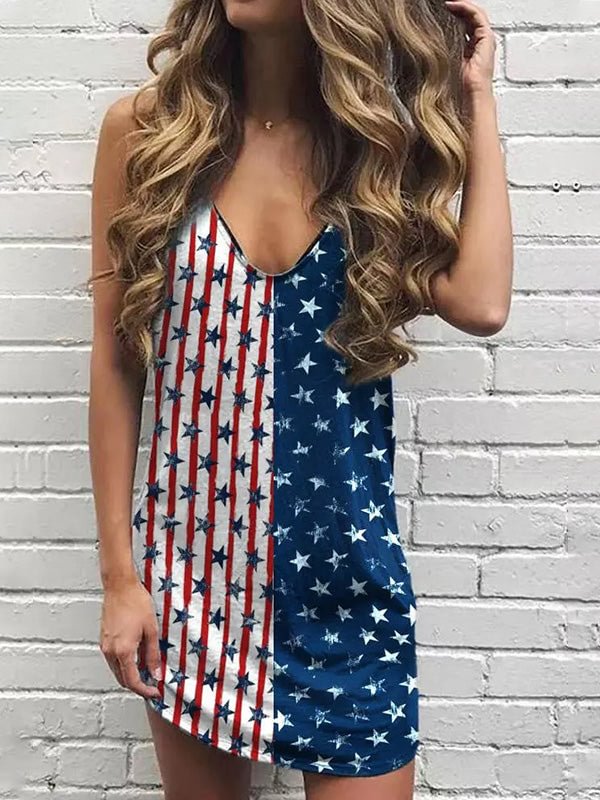 American Flag Star Striped Sleeveless Mini Dress