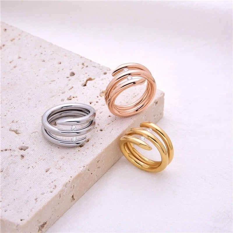 Modern Style Solid Color Stainless Steel Artificial Gemstones Plating Inlay Rings