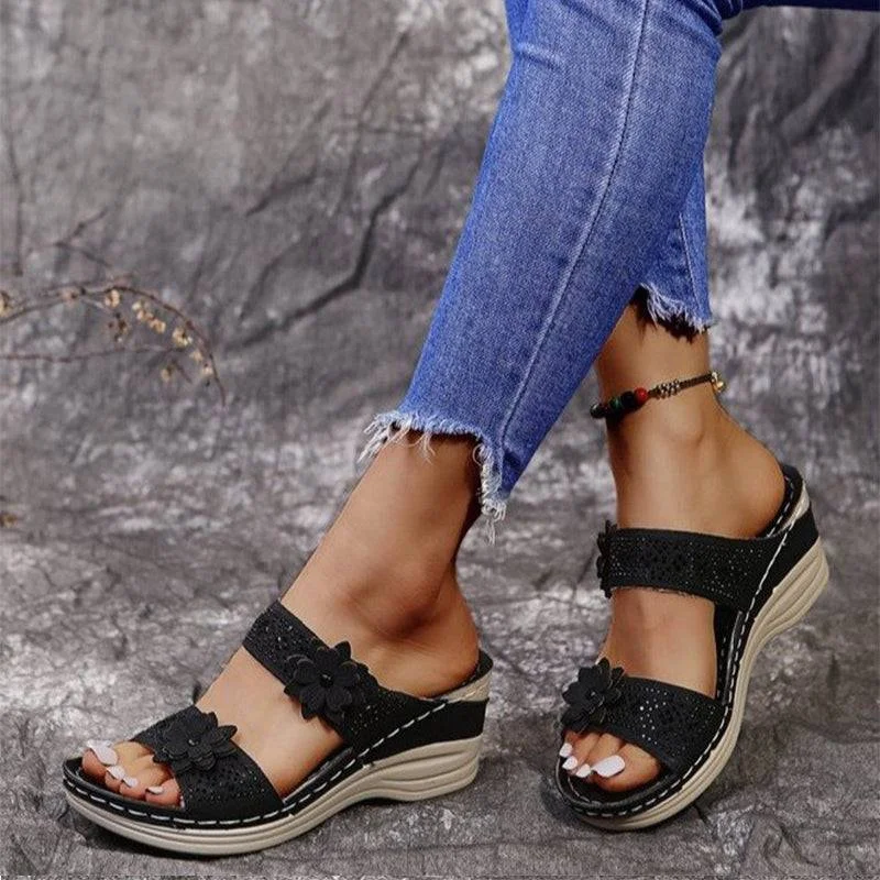 Women Casual Shoes Vintage Flower Fish Mouth Sandals（get free shipping）
