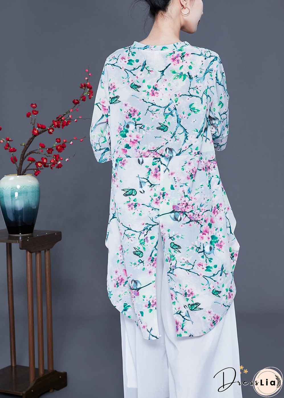 Modern Oversized Low High Design Side Open Chiffon Silk Tops Summer