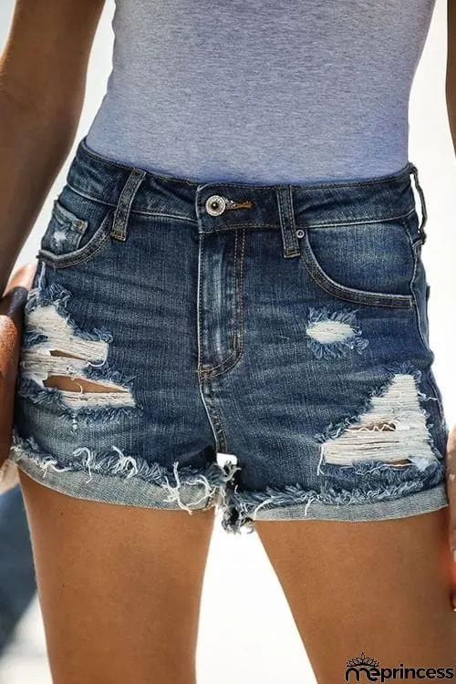 Distressed Cuffed Denim Shorts